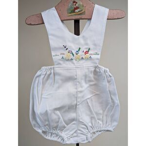 Vintage Rosey Kids Girls Overalls White Embroidered Chicks Buttons S (9-12 mo)